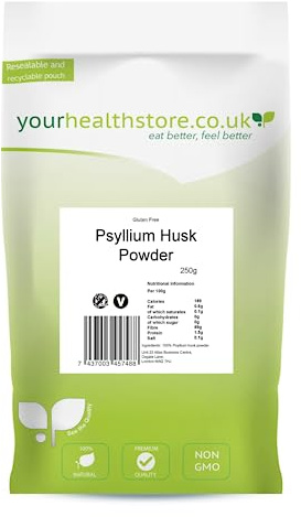 yourhealthstore Psyllium Husk Powder 250g, Extra High Purity, Non Contaminated, No Pesticides, Fine Powder, Gluten Free, Vegan, (Resealable and Recyclable Pouch)