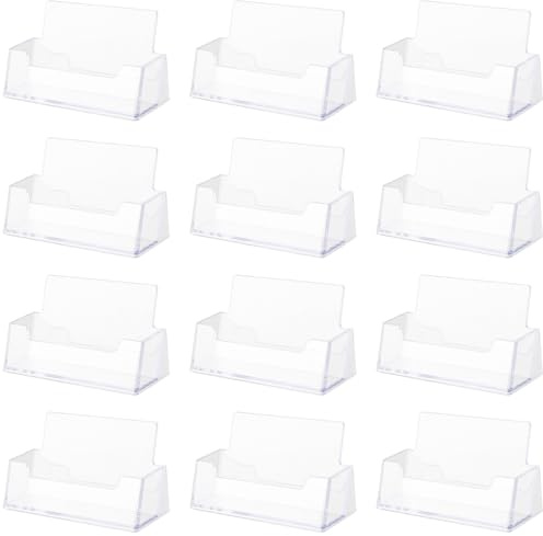 CHUEHKAK 12 stycken transparent visitkortshållare, kvadratisk visitkortsställ, liggande format 100 x 40 x 53 mm, för lämplig för hemmakontor, disk, standard visitkort