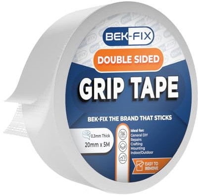BEK-FIX® Double Sided Rug Tape, Grip Adhesive for Carpets, Strong Heavy Duty and Sticky, DIY Repairs and Fixes, 0.3mm x 20mm x 5M