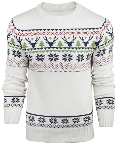 Danfiki Suéter para hombre, cuello redondo, suave, casual, de punto, clásico, para Navidad, invierno, suéter cálido, beige, M