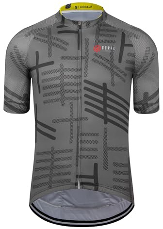 GCRFL Men's Cycling Jersey Short Sleeve Biking Shirt with 4 Rear Pockets Breathable Quick Dry Bicycle Jersey (Grey, X-Large)
