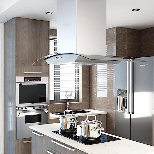 Hotte Aspirante, Hotte de Cuisine Hotte Casquette Hotte îlot 90 cm Acier inoxydable 756 m³/h LED