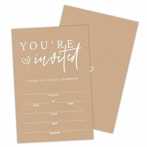 luixd You're Invited! Party Invitations, Minimalism Brown Invitations For All Occasions, 25 Invite Cards With Envelopes Birthday, Baby Shower, Bridal Showers, Party Favors & Decorations - 02