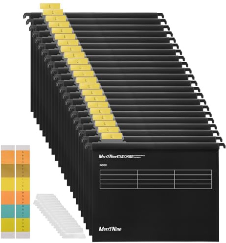 A4 Suspension Files, MerryNine 24 PCS Polypropylene Filing Cabinet Suspension Files with Tabs and Card Inserts for School Home Work Office Organization **Check Size Before Ordering**