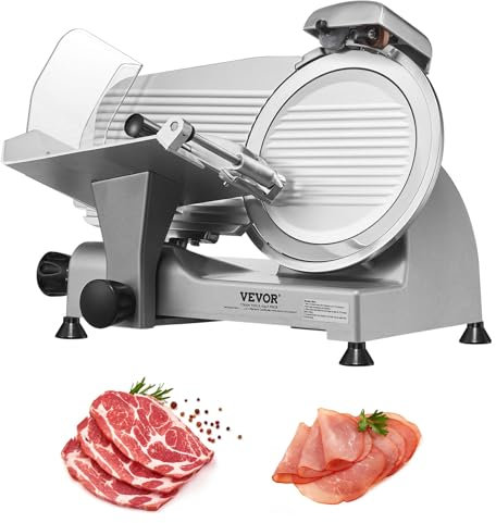 VEVOR Cortadora Eléctrica Comercial 340 W Cortadora de Jamón Hoja de 250 mm 360 RPM Cortadora de Embutidos con Hoja de Acero Inoxidable para Cortar Carne Queso Verduras Fruta