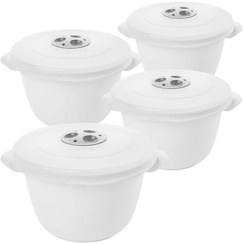 SUSTANIA Mikrowellengeschirr mit Deckel 4er Set (1,5l) Mikrowellen Geschirrset mit Dampfregelventil + Griff, aus lebensmittelechtem Kunststoff, Spülmaschinenfest, Hergestellt in der EU (WeiÃŸ)