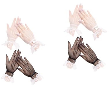 LIFKOME 2sätze Elegante Damenhandschuhe Aus Spitze Luftige Netzhandschuhe Für Besondere Anlässe Schwarz Und Weiß Mit Funkelnden Akzenten Für Partys Und Festliche Events