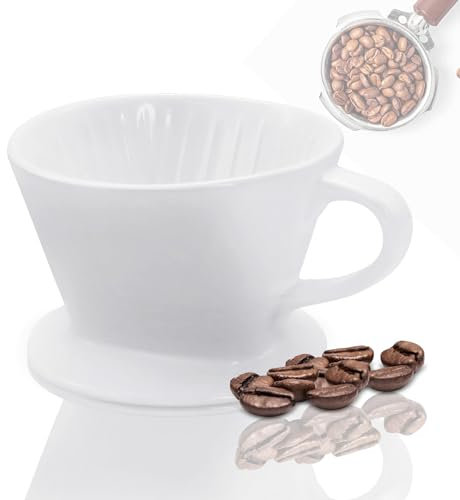 Hioph Ceramic Pour Over Coffee Dripper With 3 Holes, Reusable Filter Cone for Home, Cafe, Restaurants (White)