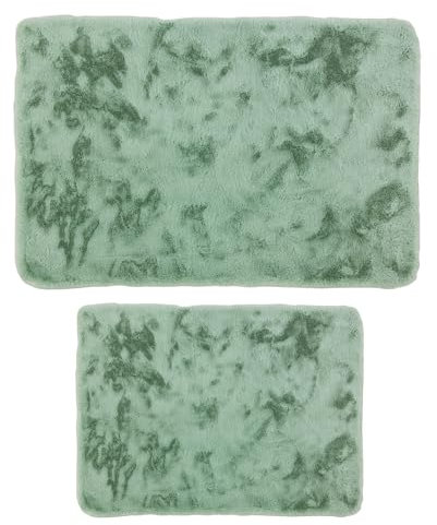 Mixibaby Badematten-Set 2-teiliges Weiche Badezimmerteppiche rutschfestes Schnell trocknend maschinenwaschbar Für Bad Dusche & WC 50x80 cm + 50x40 cm, Größe:50 x 80 cm + 50 x 40 cm, Farbe :Mint-Grün