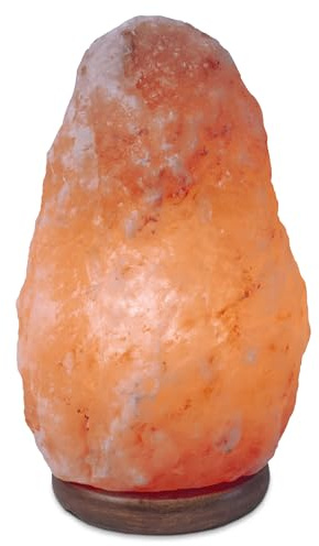 TIENDA EURASIA – Lámpara de Sal | Base de Madera 100% Natural | Forma Orgánica | Cable y Bombilla E14 Incluida |Lampara de Sal Natural del Himalaya | Artesanal (2-3 Kg)