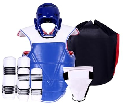 Baoblaze 5 Pezzi Set di Protezioni per Taekwondo per Adulti e Bambini Protezione Completa Karate Sparring Gear per Arti Marziali Kickboxing MMA Sanda, M