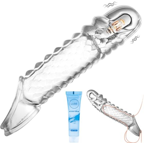 Vibrating Penis Sleeve Sex Toys for Man, Clear Penis Extender Cock Ring with Powerful Vibrations Sex Toy Ultra-Soft Realistic Enlarger Dildo Reusable Condom Adult Couples Toys