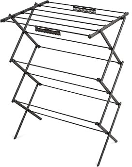 Swan SWLC1002BLKN Stealth Ultra-Compact 3 Tier Concertina Airer with 10m of Drying space, Multiple Heights, Foldable Design, 15kg Weight Capacity, Black