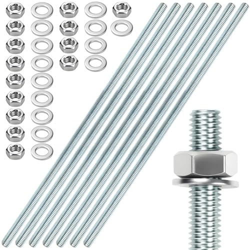 7 piezas de varilla roscada M6 Barras roscadas M6 X 300mm Varilla roscada Perno roscado Acero galvanizado Pasadores roscados Zinc azul Varillas roscadas con 14 piezas de tuerca hexagonal y 14 piezas