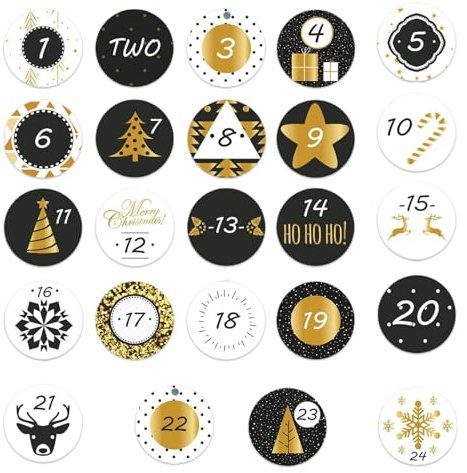 Jul adventskalender klistermärken, 24 dagar semester kalender dekaler, adventskalender klistermärke för barn julfest semester kort flaska kuvert låda tätning fönster