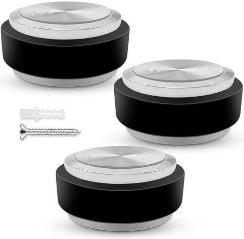 Yonality Pack 3 Tope Puertas Suelo, Ponderada Retenedor Puerta Metal Con Anillo De Amortiguación De Silicona, Diámetro48mm, con Tornillos y Tira Adhesiva, Puertas del Hogar, Escuela u Oficina