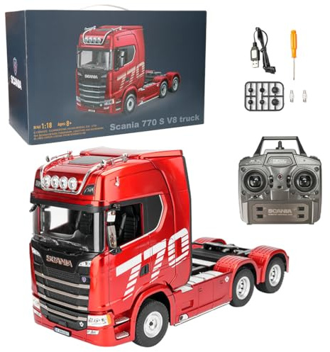 iREOGAME 1/18 Scale Remote Control Semi Trailer, 770S Heavy Duty RC Tractor Truck with Rear Wheel Drive, RC Simulation Engineering Vehicle Model for Adults