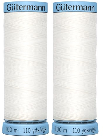 2X 100m Gutermann Luxurious Sewing Thread Pure Silk White 800 – Lustrous Finish for Fine Decorative Stitching & Buttonholes – Soft, Smooth, Fray-Resistant – Bundled by GetInStyle Shop