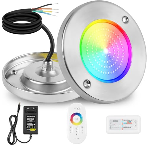 COOLWEST Luce Piscina LED Riempito di Resina, 18W RGB Faretti LED Illuminazione ultrapiatta Acciaio inossidabile, Luci Piscina con Telecomando, IP68 Impermeabile, 24V DC, Dimmerabile