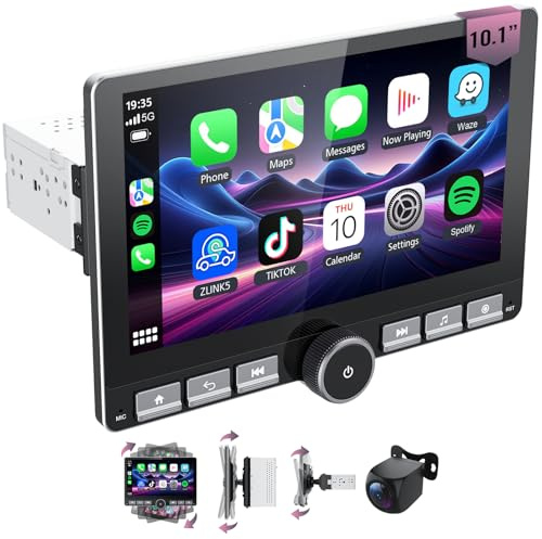 TANSHN DAB Autoradio 1 DIN Bluetooth con CarPlay wireless & Android Auto,con schermo 10 pollici Touchscreen Lettore, Mirror Link,FM Radio,Telecamera di backup,Bluetooth 5.0,AUX(RAM 2GB+ROM 64GB)