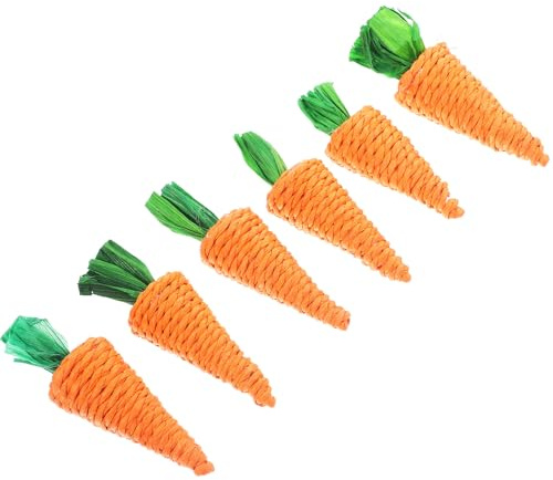 SHINEOFI Juguetes para Hámster Enano 6 Piezas de Zanahoria de Paja Tejida Natural, Tamaño Medio 10 Cm, Masticables para Cuidado Dental y Entretenimiento de Pequeñas Mascotas