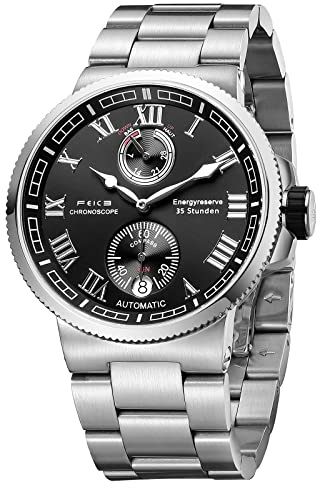 FEICE Automatikuhr Mechanische Automatikwerk mit Saphirglas automatikuhr Herren 5ATM Ø42mm (Schwarz + Edelstahlband)