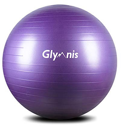 Glymnis Fitnessball Gymnastikball 55 cm/65 cm/75 cm, Anti-Burst Maximale Belastung 300 kg, rutschfeste Yoga-Ball mit Pumpe für Pilates, Training Yoga und Fitness, Lila 75 cm