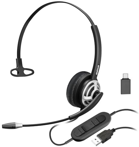 emaiker Mono USB-headset med mikrofon brusreducering och volymkontroller, datorhörlurar headset med röstigenkänning mikrofon för PC softphones business Skype Lync konferens onlinekurs