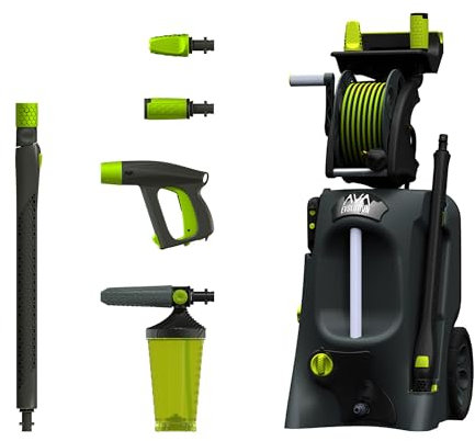 AVA Evolution P60 Pressure Washer, 145 Bar 500 LPH 2100 W, High Power Electric Jet Washer with Foam Cannon, Follow-Me Hose Reel, Zoom Lance, Used for Patios, Cars, Includes Turbo and Vario Nozzles…