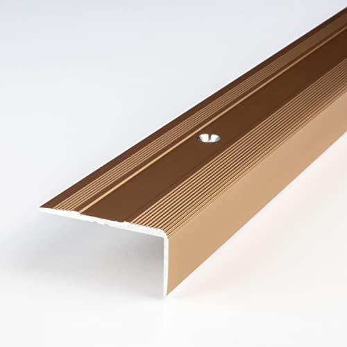 PROVISTON | Trappkant | Aluminiumanodiserad | Bronsljus | Bredd 36 mm | Höjd 15 mm | Längd 1000 mm | Borrade | Trappkantprofil | Trappvinkel | Vinkelprofil | Kombinera vinkel | 1 del