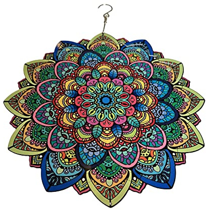 Mandala Wind Spinners for Yard and Garden, 3D Stainless Steel Hanging Spinner for Outdoor & Indoor Decorations, 12 inch, 360 Degree Swivel Spinners