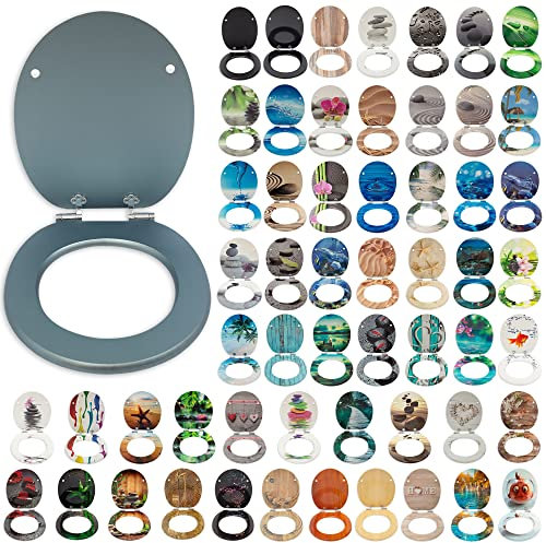 SG Traders® Toilet Seat with Soft Close - Wooden Toilet Seat Cover with Zinc Alloy Hinges, Comfortable Toilet Seat Covers with Colorful Designs Easy to Install, Assembly (Silver Glitter)