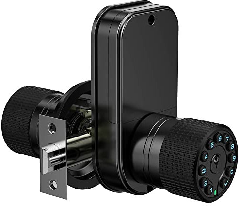 Double Sided Keypad Door Knob with Dual Cylinders and Key Alike, iuknob Keyless Entry Smart Door Lock for Entrance, Fence, Gate, Swimming Pool,Waterproof and Weatherproof for Outdoor & Interior Door.