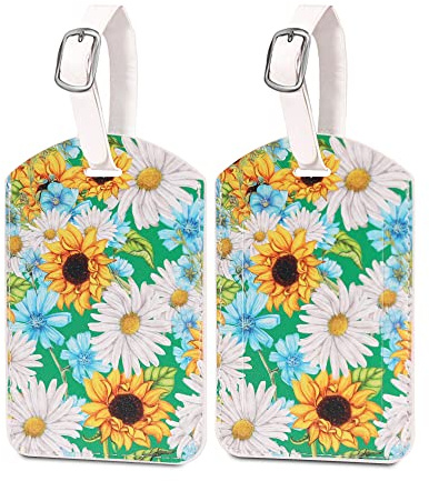 Luggage Tags,2 Pcs Leather Baggage Labels,Luggage Tags for Suitcases,Travel Luggage Tag with Name ID Card for Luggage Cruise Waterproof Travel Accessories (Sunflower)