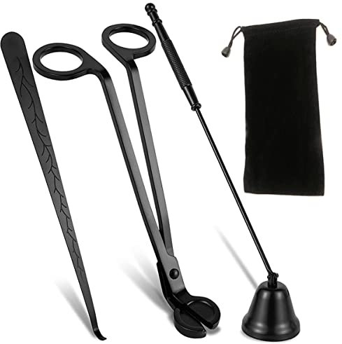 QeeHeng Bougie Snuffer, Tondeuse de mèche de Bougie, Dipper de mèche,3 en 1 Tondeuse de mèche de Bougie Set Accessoires d’Outils de Bougie, Cadeau Cadeau élégant pour Les Amateurs de Bougie (Noir)