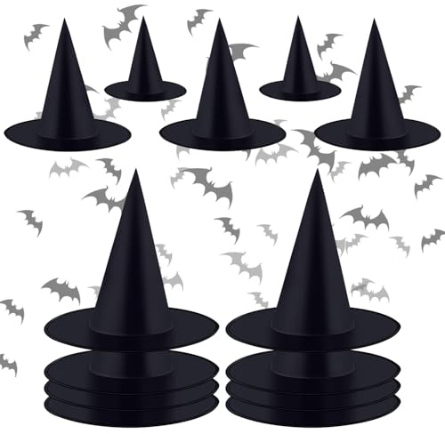 YIYA 12 Piezas Sombreros de Bruja Negros de Halloween 2 Tamaños Sombreros de Fiesta de Halloween Plegable Sombrero de Bruja Puntiagudo para Fiesta de Halloween Mascarada Cosplay