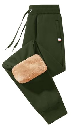 Xnova Pantalon Polaire Homme Doublure Épaissie Chaud et Coupe-Vent Hiver Jogging Avec Poches Zippées, Vert Armée, XL