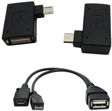 TV xStream Multi-Pack of OTG Adapters, 90 Left Angle, 90* Right Angle and Y OTG Splitter Cable micro USB Connections