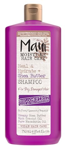 Maui Moisture Heal & Hydrate + Shea Butter Shampoo for Dry, Damaged Curls Helps Revive Curly & Coily Hair with Coconut Oil & Macadamia Oil, Vegan & Sulfate-Free Surfactants, 25.4 fl. oz