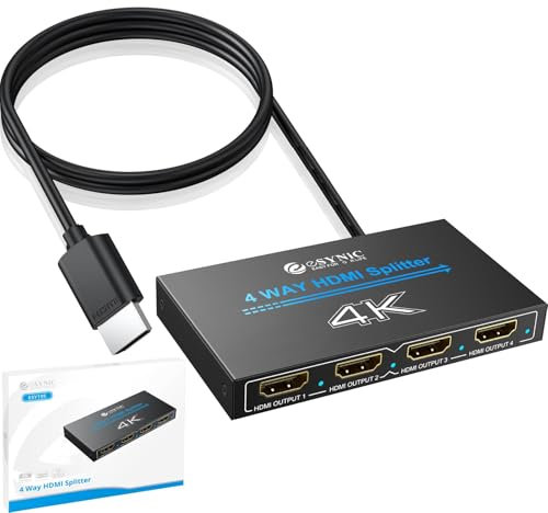 eSynic 4K HDMI Splitter 1x4 – 4K@30Hz, HDMI Switch 4K 3D HD 1080P-Unterstützung, Plug-and-Play, Kompatibel mit HDTV, Monitoren, Projektoren, PS4, Xbox, Blu ray Player