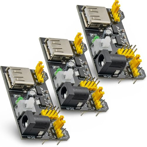 3pcs Breadboard Power Supply Module 3.3V 5V Solderless - DC 6.5-12V or USB Powered - For Arduino Raspberry PI Bread Board MB-102 Prototype - UMTMedia®