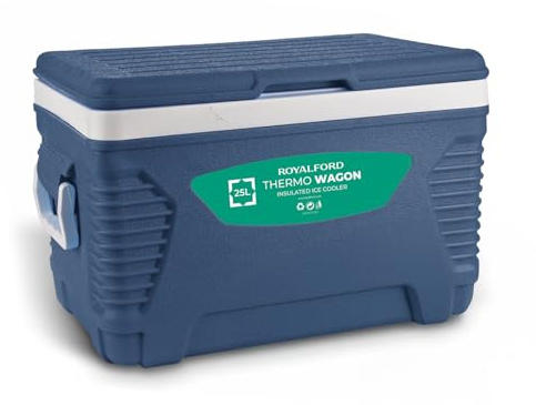 ROYALFORD 25L Large Insulated Cooler Box | Portable Ice Box with Handle, Wheels | Heavy Duty Cool Box for Camping Picnic Beach Travel Food and Drinks | BPA Free High Performance Cooling Up to 24 Hours