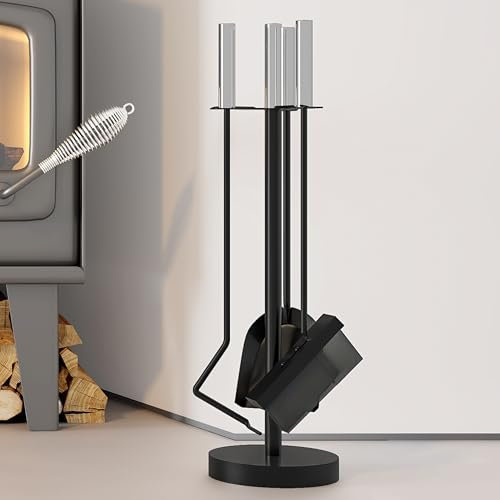 Kingson Set di 4 accessori per caminetto con spazzola, attizzatoio e pala, accessori per bruciatori di legna da interni, diametro 15 x altezza 55,5 cm