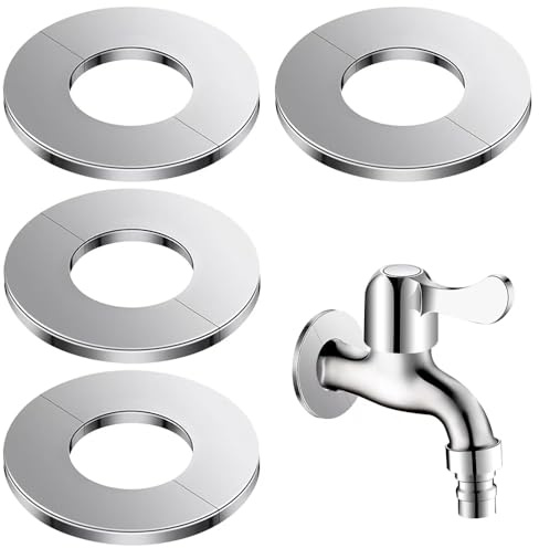 COMVASTARS 4 stycken rosettskydd i rostfritt stål självhäftande dekorativt skydd för vattenkranar delad fläns, kranskydd, korativa skydd för rör, ID 43 mm/OD 100 mm rund (silver)