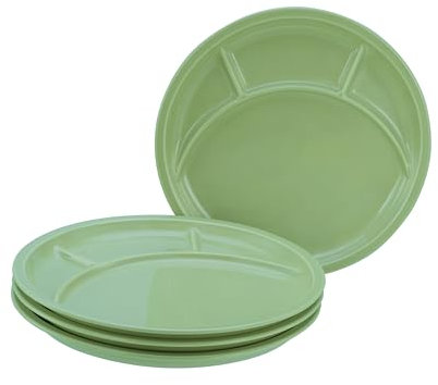 CreaTable, 22985, Série Universal Assiette à fondue verte, ensemble de vaisselle de 4 pièces, assiette à fondue en porcelaine, convient au lave-vaisselle et au micro-ondes, fabriqué en Europe.
