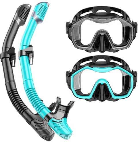 Lealinga Snorkel Set Adults 2Pack, Snorkel Mask Anti-Fog Panoramic View Diving Mask Dry Top Snorkel Kit with Travel Bag Diving Set for Snorkeling