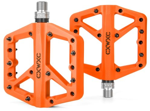 CXWXC Pédales de vélo antidérapantes en Fibre de Nylon, pédales de VTT avec 3 Joints 9/16, pédales Plates avec roulement scellé pour vélo de Route, VTT (Orange)