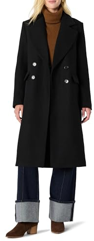 Amazon Essentials Women's Relaxed-Fit Double-Breasted Wool-Blend Longline Coat, Black, Medium