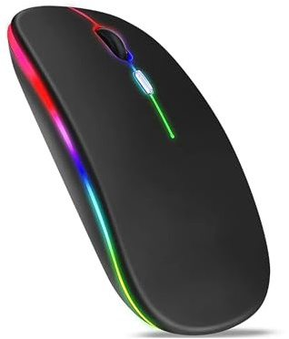 BOULTON Wireless Mouse – Slim LED Bluetooth 5.2 + 2.4Ghz Rechargeable Wireless Mouse for Laptop Computer Mouses – USB Bluetooth Mouses – Silent Mouses Wire less Blue Tooth - Black