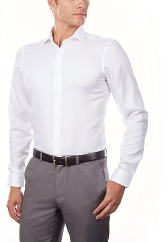 InfiniZer Men's White Shirt, Loose Fit Long Sleeve 4-Way Stretch Casual Standard Button Down Dress Shirt for Men (UK, Alpha, L, Regular, Regular, White)